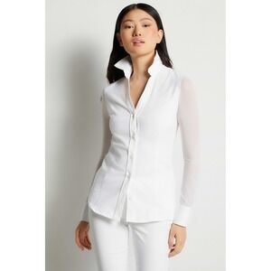 Anatomie Beth Button Front White Mesh Long Sleeve Shirt Business Casual Size XL